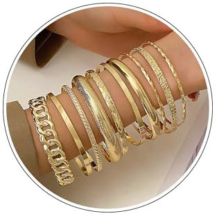Wendalern Gold Armreif Set für Frauen Multi Stacking breite Armreifen indischen Bollywood Chunky Armreif Armbänder ethnische strukturierte Twist Armbänder Sammlung Hochzeit Outfit Schmuck (10Pcs)