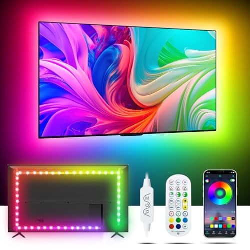 MORIACC Luci TV per TV da 32-55 pollici, 4 m, luci LED per musica e sincronizzazione musicale con TV, strisce LED che cambiano colore arcobaleno con controllo APP remoto, luci USB TV per camera da