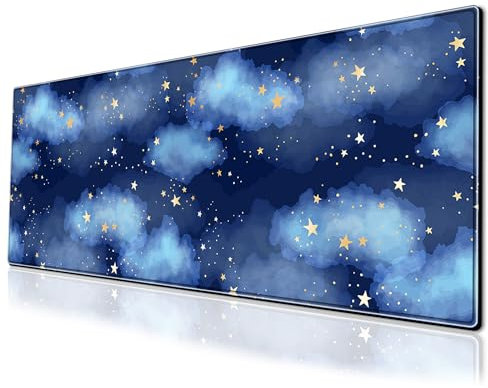 Star Gaming Mouse Pad Night Sky Large Desk Mat, 31.5x11.8 Inch Mousepad Extended Non-Slip Rubber Base Keyboard Mat with Stitched Edges for Desk Home Office