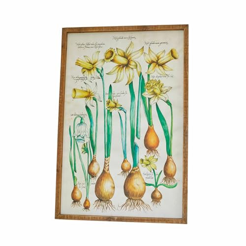 Loberon Dekoboard Misapina, mit Osterglocken-Motiv, nostalgischer Look, Ostern, Osterdekoration, Wanddekoration, Tannenholz, gelb