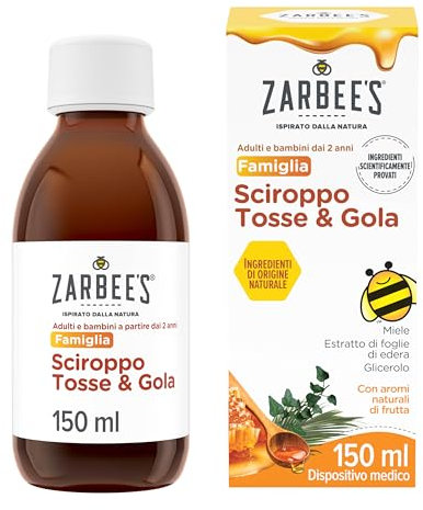 Zarbee's Sciroppo Tosse & Gola, Sciroppo tosse adulti e bambini a partire dai 2 anni con miele puro, Sedativo tosse secca e grassa, Calma il mal di gola e protegge gola irritata, 150 ml