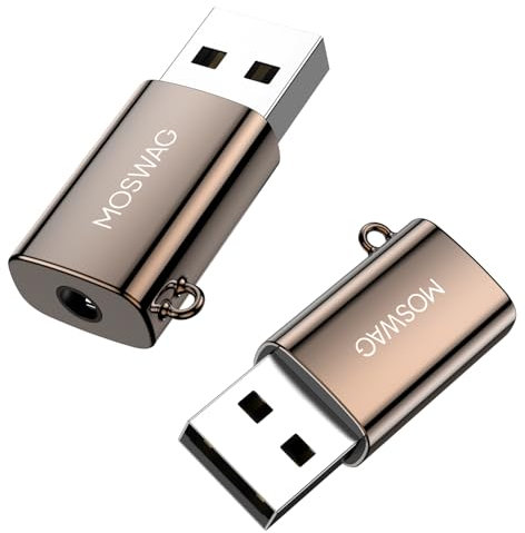 MOSWAG USB to 3.5mm Jack Audio Adapter, USB to Audio Jack Adapter (2 Pack) External Sound Card Converter Compatible with Windows, Desktops, Laptop, MAC, Linux, PS5, PS4, PC