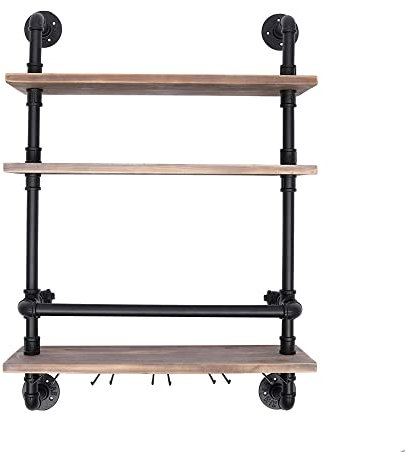 61X20X89Cm 3-Lagige Weinregal Wandmontage Cabinet HäNgend Weinschrank Flaschengestell Regale GeträNke GläSer Wandhalterung Bierhalter StäNder Rack Retro Industrielle FüR Home KüCh Bar Holz Eisen