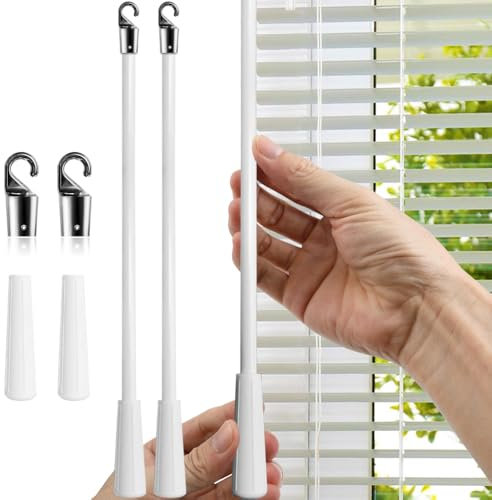 Bacchetta per ciechi di ricambio con gancio, 43 cm, in fibra di vetro, bianca, mini bacchetta di ricambio, bacchetta inclinabile per finestra (2 pezzi)