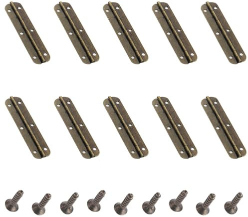 10Pcs Mini Hinges Cabinet Hinges 180 Degree Long Strip Hinge Folding Door Hinges for DIY Crafts Wooden Jewelry Box (Bronze)