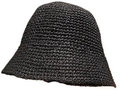Sombrero de paja de playa para mujer, sombrero de pescador, sombrero de pescador, tejido a mano, panamá, niña, pesca, chapeau, sombreros de sol para mujer, Negro, Talla única