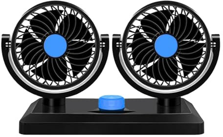 NOENNULL Ventilatore a Doppia Testa per Auto Ventola USB a Doppia Testa per Cruscotto Dell'auto Ventola di Raffreddamento Portatile Girevole a 360 Gradi per Veicolo per Ufficio