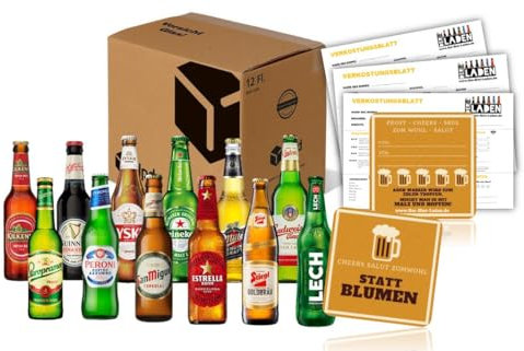 BIERPAKET TESTPAKET Bierreise um die Welt 12x 0,33L Bierspezialitäten - Geschenk für Männer Biertasting Geburtstag Mitbingsel Vatertag Himmelfahrt Fussball inkl GRATIS Bierspiele zum Download