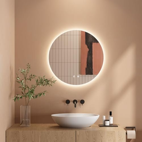 Dripex Specchio Bagno LED 50 cm Specchio Rotondo da Trucco con Luce Anti Nebbia 3 Temperature Colore e Dimmerabile HD Specchio da Parete Moderno con retroilluminato-IP44