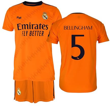 Real Madrid Ensemble maillot et pantalon saison 24/25, Bellingham, enfants de 12 ans, réplique sous licence officielle, orange, 12 ans