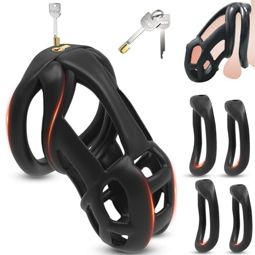 BDSMJOY 7.0 Cobra Peniskäfig Keuschheitskäfig Herren,3D Chastity Cage mit Super-Unsichtbar Schloss & 4 Arc Penis Ring Hodenringe,Keuschheitsgürtel Cock Cage Penis Käfig,BDSMs Spielzeug Hart (L)