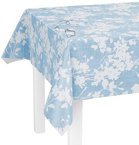 LILENO HOME Tischdecke abwaschbar als Meterware 160x140cm (Schnittkante) in Blätter-Ranke blau Motiv - Wachstuchtischdecke wasserabweisend ideal als Tischtuch o. Tischläufer für Bierzeltgarnitur