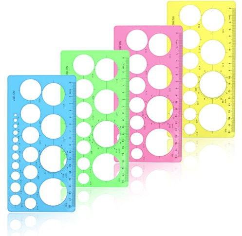 4 Stück Kreisschablone Technisches Zeichnen Kreisvorlagenlineale Kreisschablone Geometrisches Kreis zeichenwerkzeug zum Malen, Kreis Lineal Zeichenhilfen, Messen Entwerfen (Rosa Blau Grün Gelb)