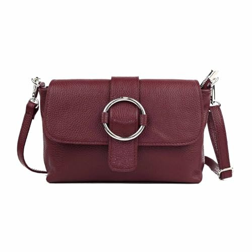 ITALYSHOP24 Made in Italy Damen Leder Tasche Umhängetasche Cross Over Body Messenger Bag Echtleder Ledertasche Schultertasche Brusttasche Hüfttasche Gürteltasche Clutch Abendtasche Bordo