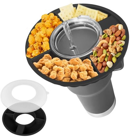 Minicoco Stanley Snack Tray 40 oz Thermos Bowl With Dust Proof Lid - Cup Holder and Food Flask Accessories (Black)