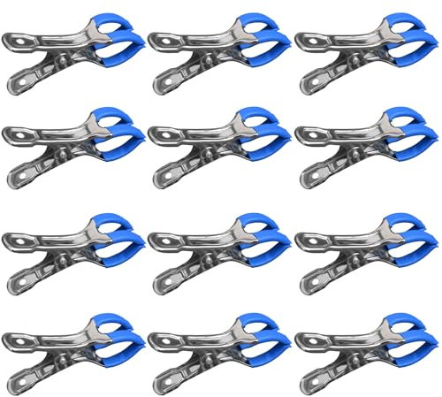 ROSYLEVE 12 Piezas Abrazaderas Metálicas para Cubiertas de Piscinas, Abrazaderas con Película Protectora, Abrazaderas para Piscinas Elevadas, Abrazaderas para Pegado, Fotografía, Lonas (12, Azul)