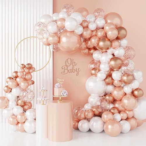 Luftballon Girlande Roségold Weiß, 118 Stück Weiß Rose Gold Ballonbogen Set mit Rose Gold Konfetti Ballons für Mädchen Frau Geburtstag Party Dekoration, Verlobung, Babyparty, Brautparty, Hochzeit