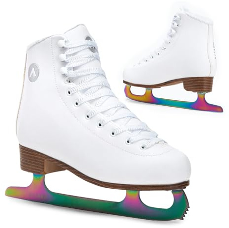 ATTABO Eiskunstlauf Schlittschuhe Damen Lily, Schlittschuhe für Fortgeschrittene, Starke Knöchelunterstützung, Langlebige Edelstahlkufe, Klassisches Design, Weiß