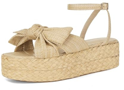 DOEYG Bast-Plateau-Sandalen für Damen, bequem, lässig, verstellbarer Schnallenriemen, Sommer, offener Zehenbereich, gewebte Slingback-Strandsandalen, Schleifenbast, 39 EU
