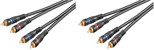 goobay 50434 Stereo Cinchkabel 10m / 2x Cinch-Stecker auf 2x Cinchstecker/RCA Kabel Subwoofer Kabel für Blu Ray Verstärker HiFi Stereo/Cinch Kabel 10m / Schwarz (Packung mit 2)