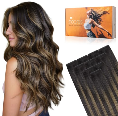 DOORES Invisi Edge Tape in Weft Echthaar-Extensions, 45cm/25g/10pcs, dunkelbraun-kastanienbraun, Innov. Injektionsband Technik – natürlich und unsichtbar, Remy-Echthaar – langlebig, wiederverwendbar