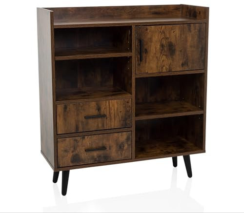 hjh LIVING Kommode im Retro-Industrial-Stil MYRDAL 80x30x90 cm Highboard mit offenen und geschlossenen Fächern, Braun/Schwarz