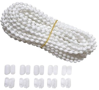 Weiß Rollokette,Doppelrollo,Kettenzug,Rollos,Kettenzug-Rollo,Blindkette Ersatzkette,Kette,Schnurwickler,10 Meter Rollo Kette Mit 10 StüCk Kettenverbinder,für Jalousien,Vertikaljalousien,Springrollos