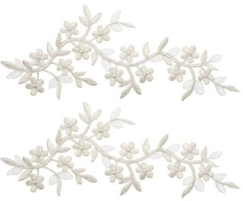 sourcing map 2Pcs Long Patch Flower Vine with Leaf, 10 x 4 Iron on Plum Patches Polyester Embroidered Applique for Curtain Pillow Clothes Sewing and Decoration, Silver