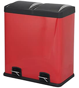 PLMNBQWE Poubelle d'extérieur en Acier Inoxydable Poubelle à pédale Double en Acier Inoxydable de 60 litres avec 2 Compartiments Amovibles et Couvercle en Plastique