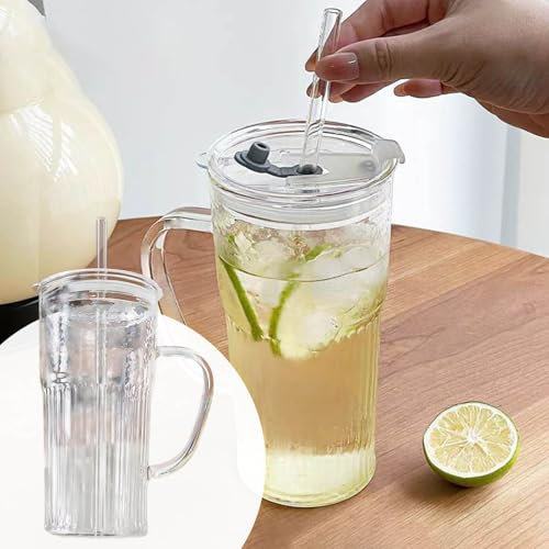 600ml Glass Cups Tumbler with Lids and Straws, Mason Jars with Lids, Iced Coffee Cup, Elegant Bow Cup for Smoothies, Juice & Tea – Sustainable Drinking Glass for Home, Office & Travel