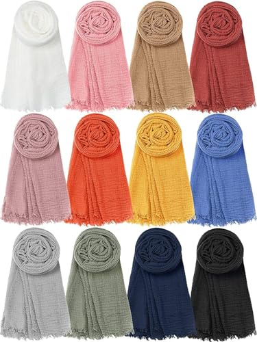 YFNVH 12 Stück Hijab Schals für Damen, Leichte Kopftücher 180×90 cm, Weiche Einfarbige Hijab Tücher im Set, Atmungsaktive Damen Hijabs für Alltag, Reisen & Geschenk