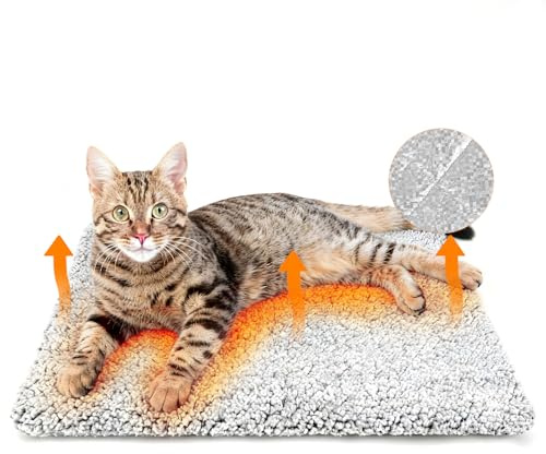 Lohofrnny Selbstheizende Decke Katze, Selbstheizende Decke für Katzen & Hunde, Wärme Hundematte Rutschfester Unterseite, Ohne Strom, Thermodecke Katzenbett Geräuschlos (90×60cm)