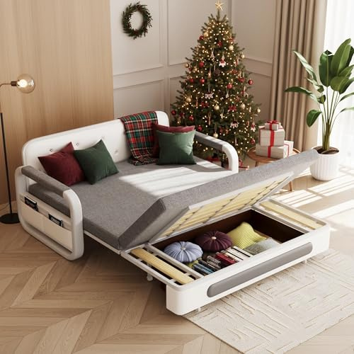 Cyclauricate Double Sofa Bed with Storage | 2-Seater Pull-Out Sleeper for Living Room & Bedroom | Grey Convertible Settee for Adults (158cm Wide)