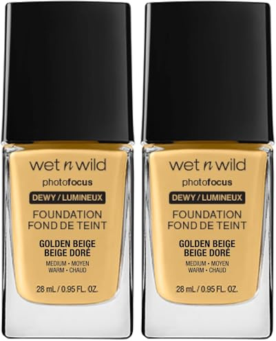 Wet n Wild - Photo Focus Foundation DEWY - Feuchtigkeitsspendende Foundation in Goldenem Beige Elfenbein - Deckt Unreinheiten ab, eignet sich für normale und trockene Haut - Vegan - Golden Beige