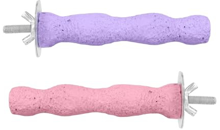2pz Pietra per Affilare Becco Uccello, Resina Anti-Scadimento Becco Smerigliatrice Pietra Posatoi Uccello Pappagallo Gabbia Posatoio Supporto per Pappagallo Cacatua Gabbia (Rosa, Viola)