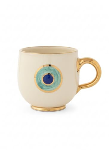 Handcrafted Evil Eye Ceramic Coffee Mug – 300ml Persian & Middle Eastern Style Cup with Real 24k Gold Detailing – Turkish Coffee, Espresso & Coffee Mug