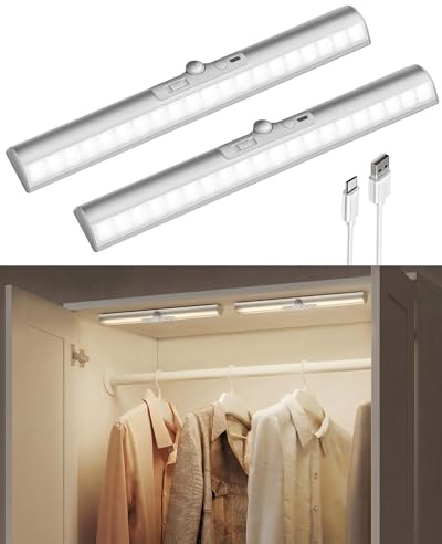 EZVALO Kleiderschrank Beleuchtung Kabellos licht für innenschränke | Bewegungssensor, 1800mAh batterie, 3 Lichtfarben & Dimmbare, für Badezimmer, Spiegel, Garderobe, 2 Stück, 33cm
