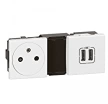 Legrand 077595 Mosaic 2P+T, 15A Surface + Chargeur 2 USB, Type-A, 2.4A, 12W, 2X2 Module, 230V ou 5V, Blanc