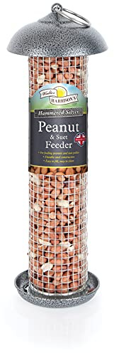 Walter Harrison's Peanut & Suet Hanging Feeder, Hammered Silver, 30 cm | Easy Filling Design, Durable Construction, Stylish Hammered Finish, Easy to Clean, Versatile for Peanuts & Suet