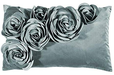 Pad - Floral - Kissenhülle - Samt Kissen - Zierkissen - Kissenhülle - Blütenapplikationen - 30 x 50, SLY Blau