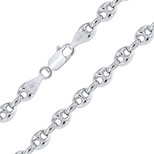 PLANETYS - Hohl Kaffeebohne Bohnenkette 925 Sterling Silber Rhodiniert Kette - Halskette - 5.6 mm Breite Längen 60 cm
