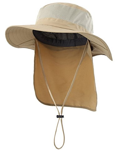 Magracy Unisex Outdoor-Sonnenhut mit breiter Krempe Mesh UPF50+ Safari-Hüte mit Nackenklappe Angelhüte, Khaki