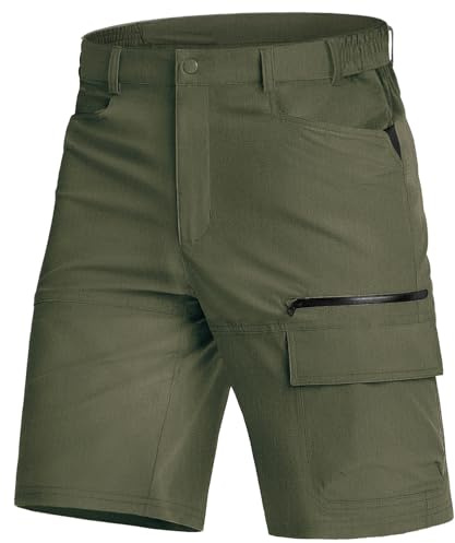 KEFITEVD Short cargo respirant pour homme avec poches - Séchage Rapide, vert militaire, 44