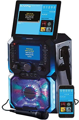 Daewoo AVS1302 Bluetooth Portable Karaoke Machine with 2 Wired Microphones and CD Disks, 5 inch Digital LCD Display Screen, 3.5mm AUX Input, CD, MP3, USB Connection, LED Lights & 2 Mic In Jacks