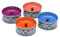 5 Stück Rivanto® Portugiesische Kerze in Dose, Ø10 x H4,5 cm, farbig sortiert, Farbwahl nicht möglich, lila/pink/orange/blau, Wachskerze in Blechdose
