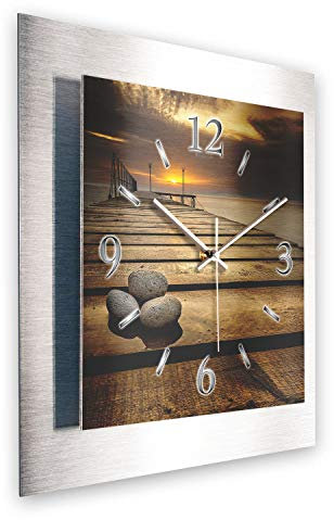 Kreative Feder 3D Designer-Wanduhr aus gebürstetem Aluminium leise Wanduhr ohne Ticken quadratisch 40x40cm (Steg, leises Funkuhrwerk)