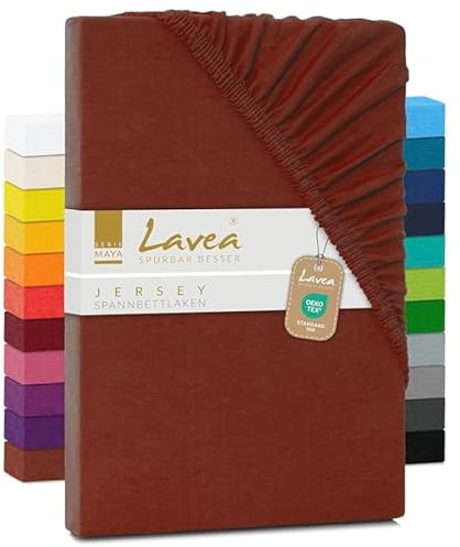 Lavea Spannbettlaken 180x200cm-200x200 - aus atmungsaktiver Baumwolle - Passgenau für Standardmatratzen bis 20cm - Kastanie Bettlaken mit Gummizug - Jersey Spannbetttuch 180x200cm-200x200