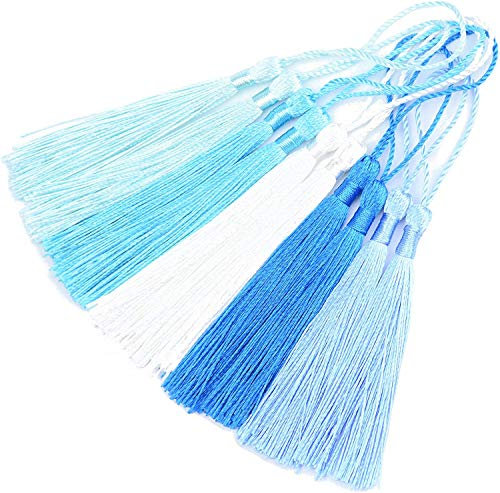 100pcs 13cm / 5 Zoll Handgefertigte Seide Quaste mit 2 Zoll Schleife für die Quasten Machen von Schmuck Quaste Lesezeichen DIY Handwerk Zubehör (Gemischt Blau)