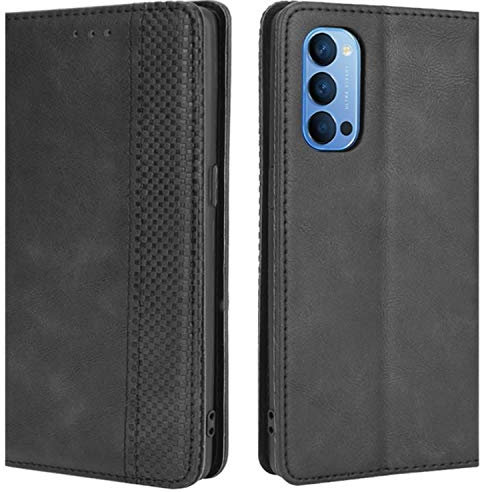 HualuBro Funda para OPPO Reno 4 Pro 5G, Funda Libro de Retro PU Cuero con Ranura para Tarjetas y Billetera Flip Cover Magnético Carcasa para OPPO Reno 4 Pro 5G Case (Negro)