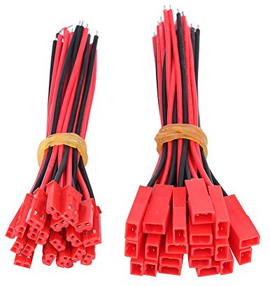 Dilwe 20Pcs JST Stecker- und Buchsenkabel 24 AWG 2-poliger Anschlussdraht Kompatibel mit RC Lipo Batterie